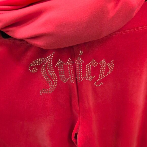 JUICY COUTURE BLING Velour TRACKSUIT Size L Pants + Hoodie 2 Piece Set Hot Pink - Picture 11 of 16